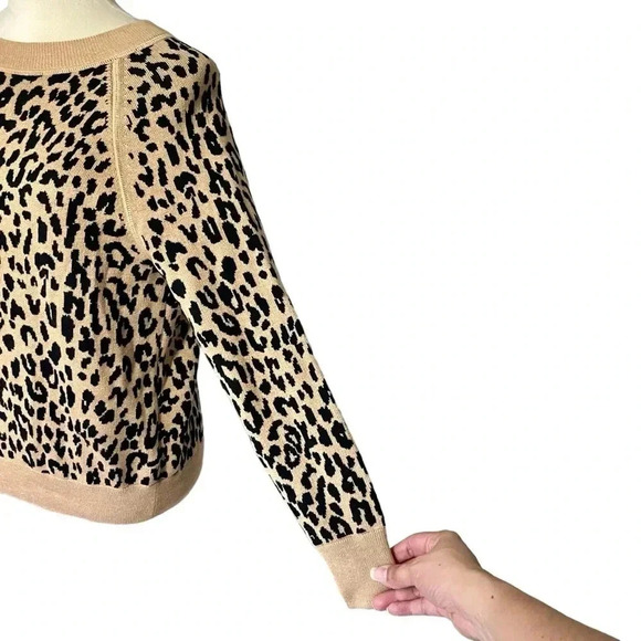 J. Crew Animal Print Leopard Merino Wool Cotton Blend Tan Sweater Women XS NWT - Picture 5 of 8